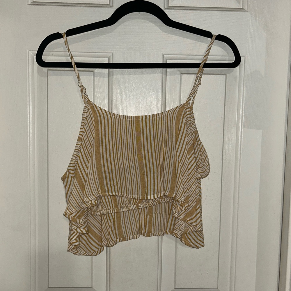 Cropped Yellow American Eagle Ruffle Shirt Size Small Adjustable Straps